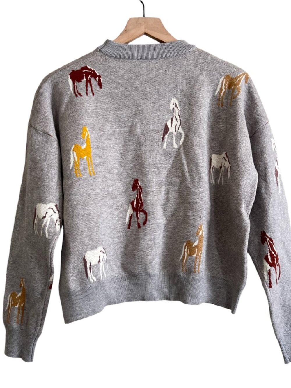 THML Heather Gray Horse Print Crew Neck Pullover Sweater - Picture 6 of 6